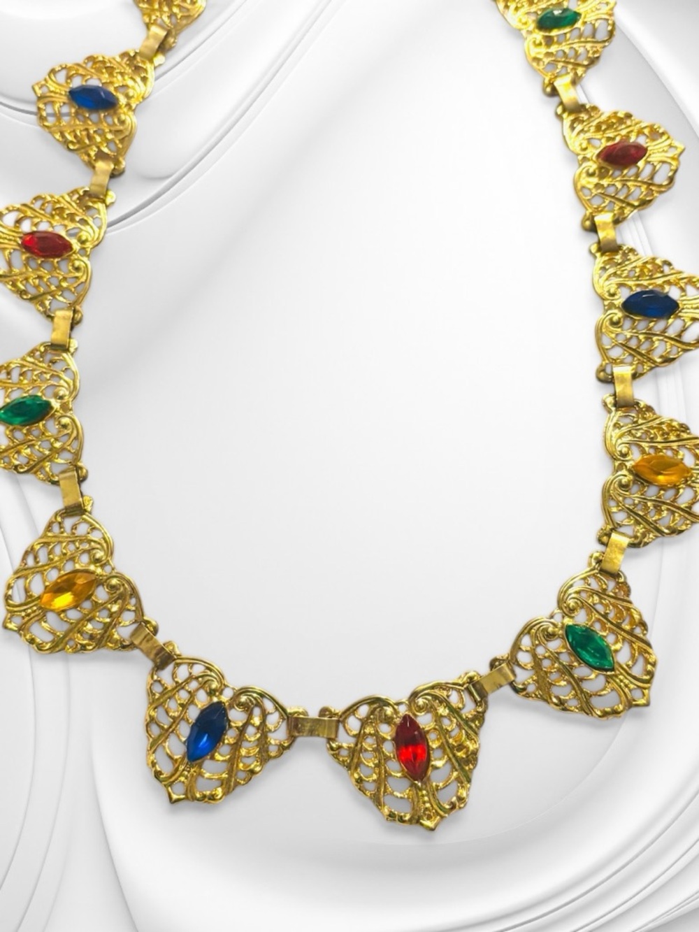Gold-Tone Multicolor Gemstone Link Necklace